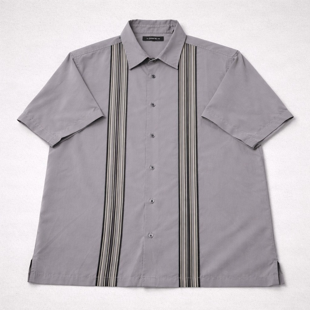 Axist Shirt Mens Large Gray Stripe Button Up Short Sleeve Casual